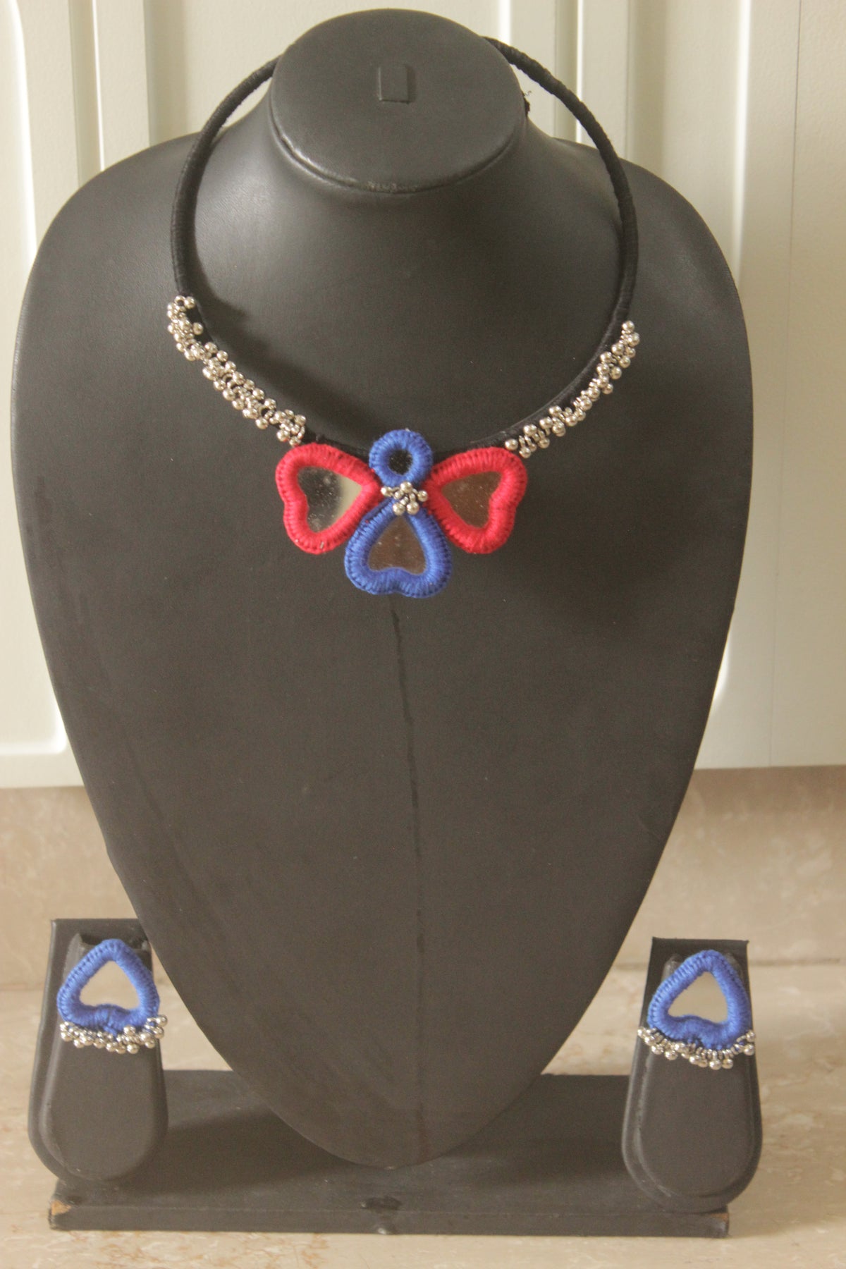 Multi-Color Fabric Handmade Choker with Mirrors and Ghungroos