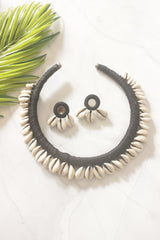 Black Fabric Handmade Choker with Shells