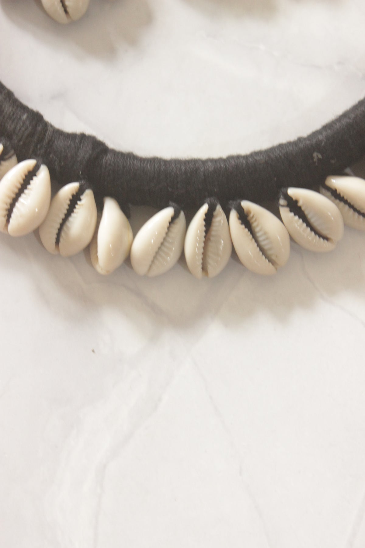 Black Fabric Handmade Choker with Shells
