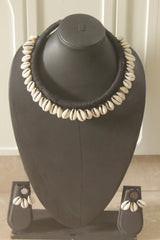 Black Fabric Handmade Choker with Shells