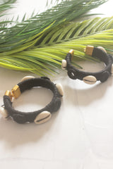 Black Handcrafted Fabric and Mirror Work Handmade Bangles - Set of 2