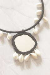 Black Fabric Handmade Choker Necklace Set with Mirrors and Shells