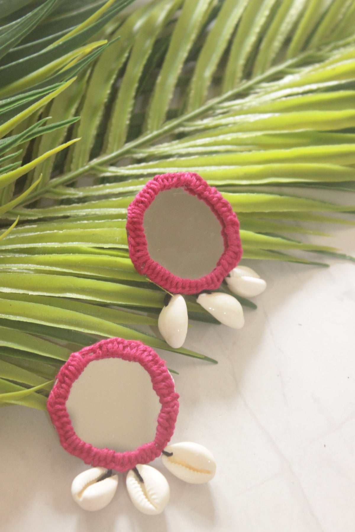 Black and Pink Fabric Handmade Choker Necklace Set with Mirrors and Shells