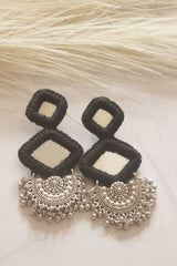Black Fabric, Mirror and Shells Chandbali Earrings