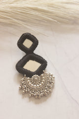 Black Fabric, Mirror and Shells Chandbali Earrings