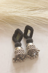 Black Fabric and Mirror Jhumka Earrings