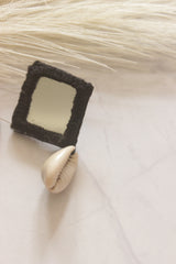 Black Fabric, Mirror and Shell Earrings