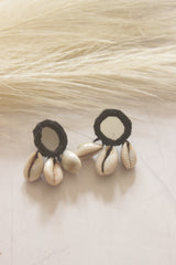 Black Fabric, Mirror and Shells Earrings