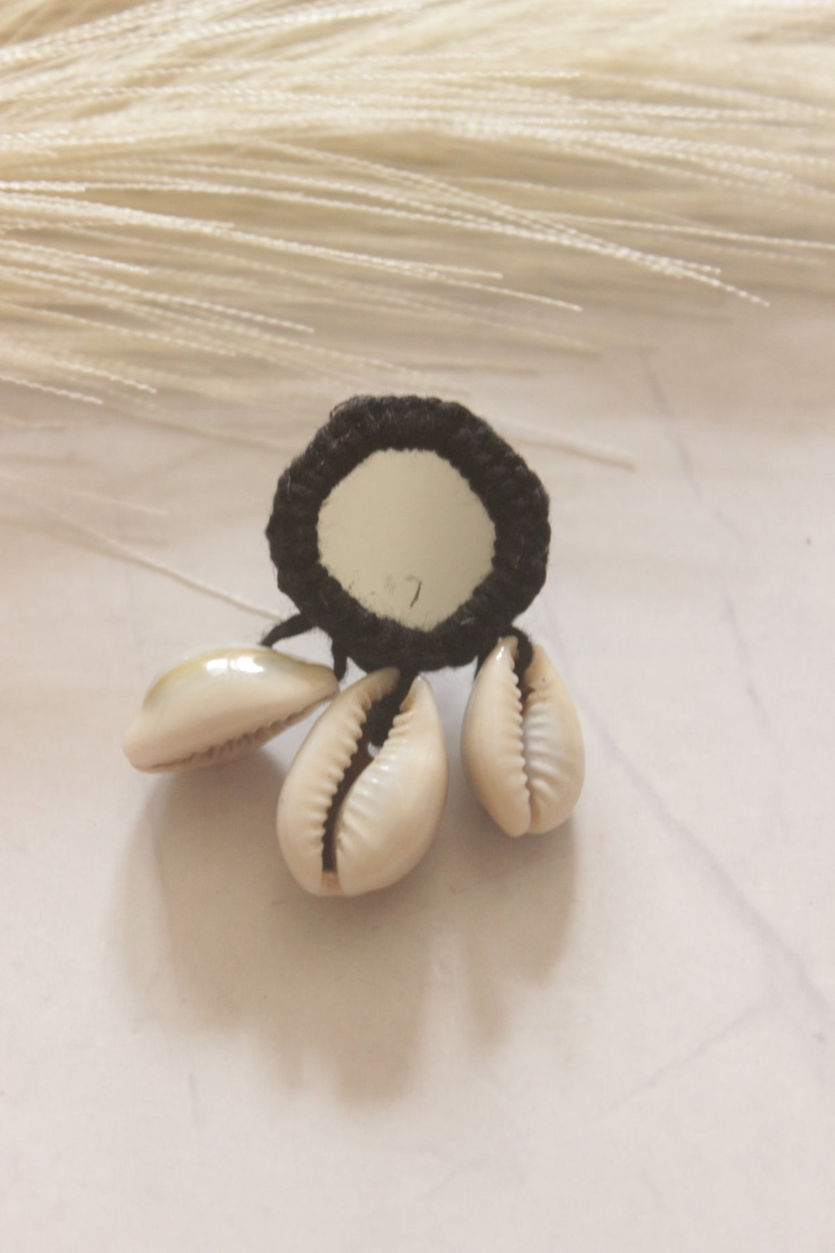 Black Fabric, Mirror and Shells Earrings