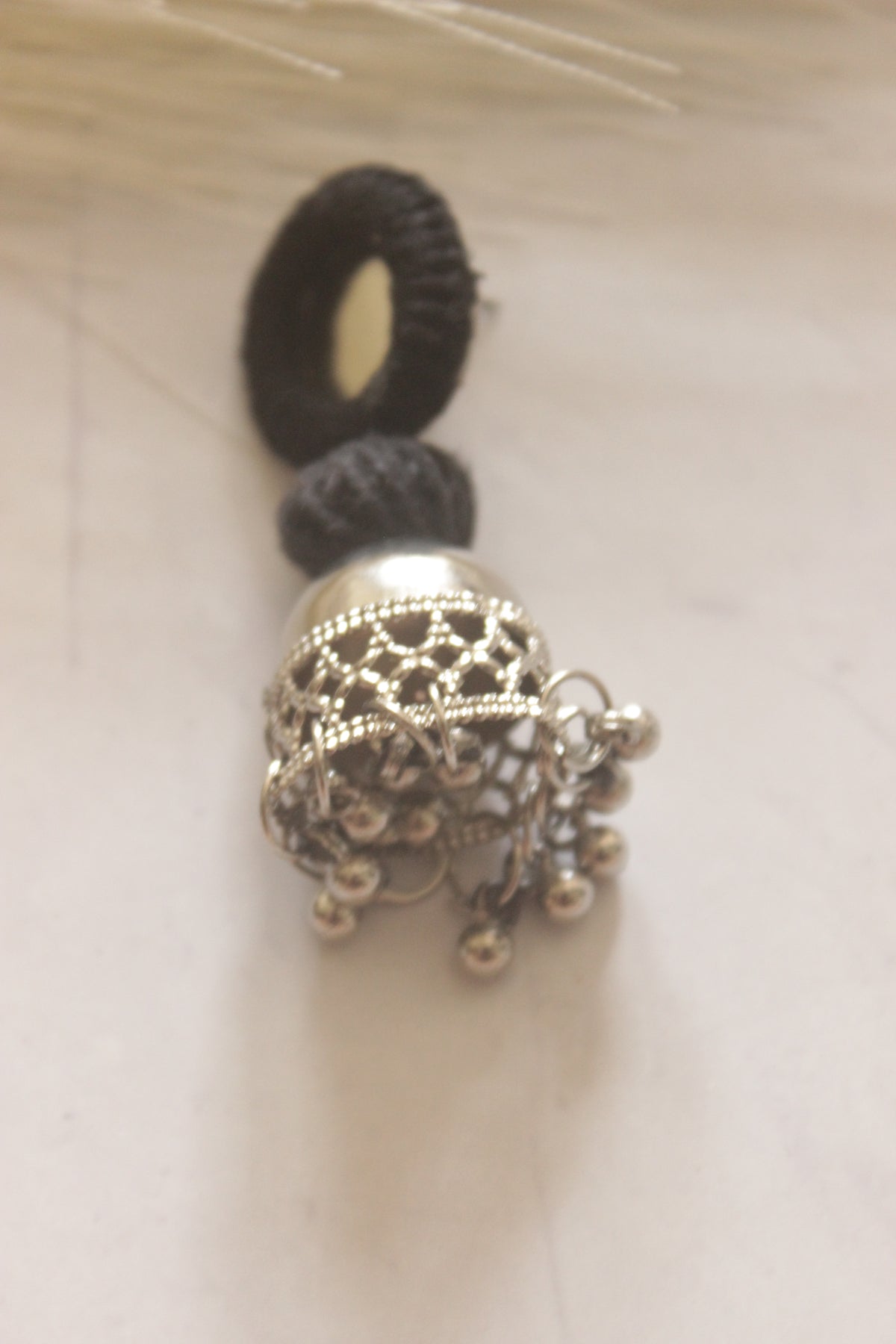 Black Fabric and Mirror Jhumka Earrings
