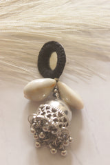 Black Fabric, Mirror and Shells Jhumka Earrings