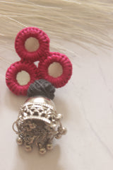 Pink Fabric and Mirror Jhumka Earrings