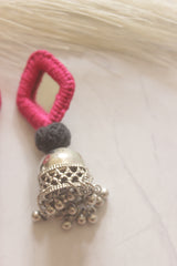 Pink Fabric and Mirror Jhumka Earrings
