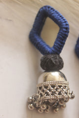 Blue Fabric and Mirror Jhumka Earrings