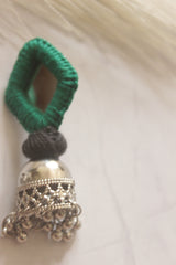 Green Fabric and Mirror Jhumka Earrings