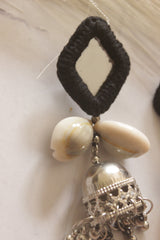 Black Fabric, Mirror and Shells Jhumka Earrings