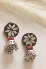 Black Fabric and Mirror Jhumka Earrings