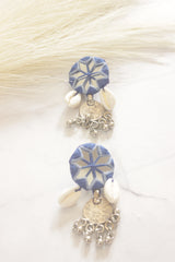 Indigo Block Print Fabric Bead Necklace Set with Mirror Work Pendant