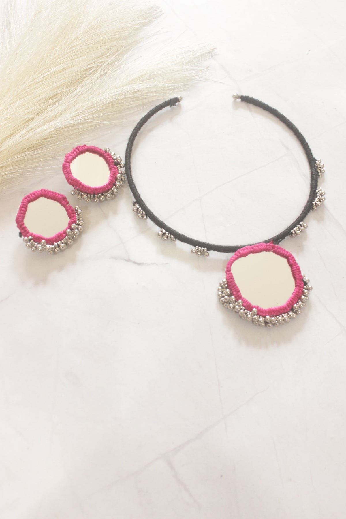Black and Pink Fabric Choker Necklace Set