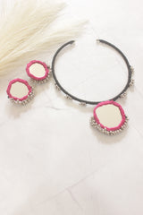 Black and Pink Fabric Choker Necklace Set