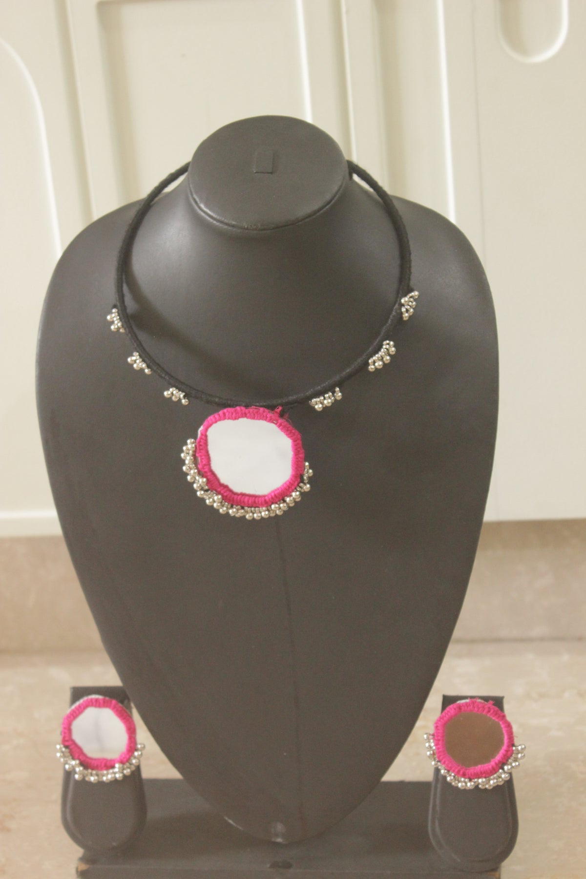Black and Pink Fabric Choker Necklace Set