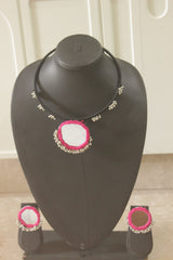 Black and Pink Fabric Choker Necklace Set