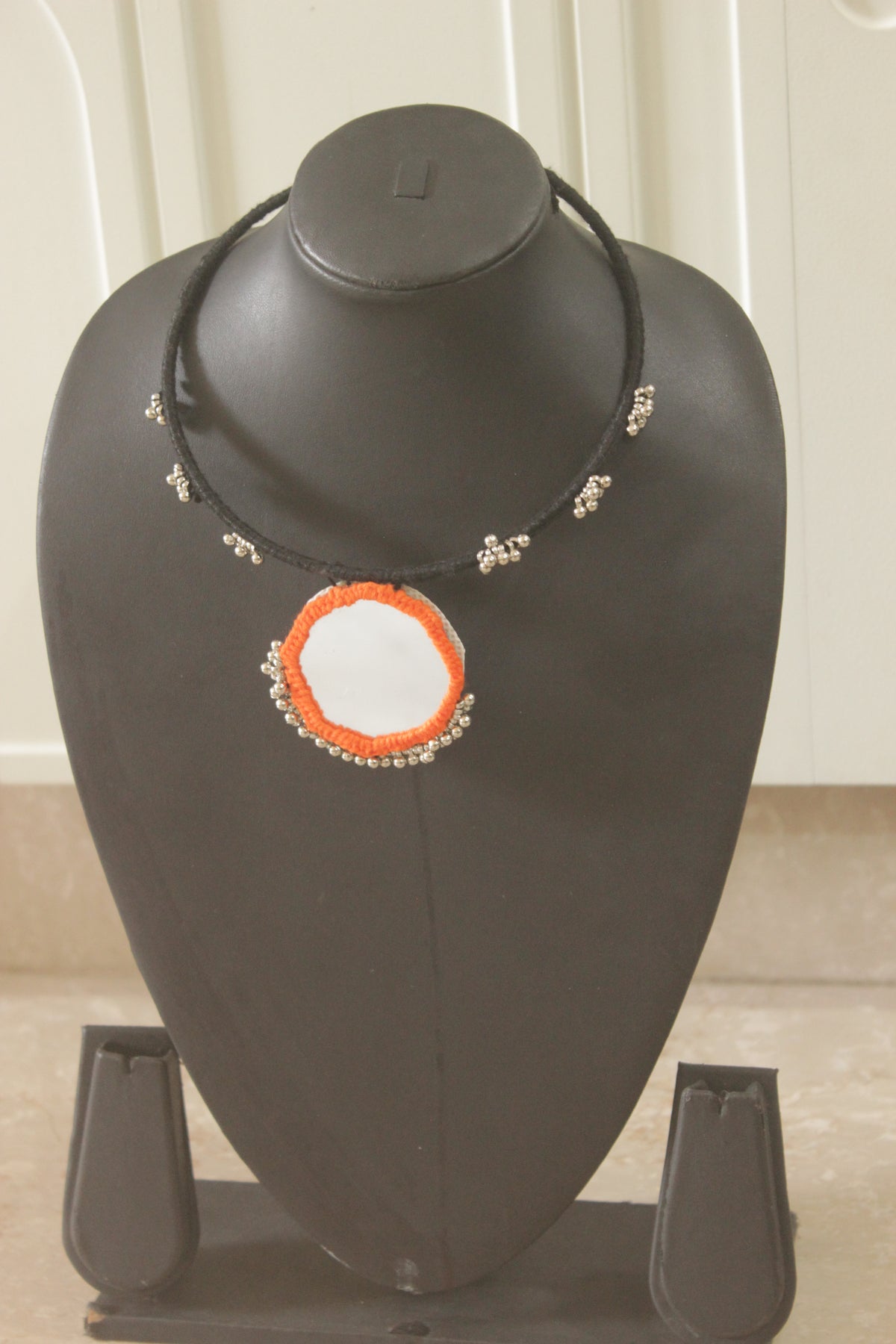 Black and Orange Fabric Choker Necklace Set
