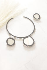 Black Fabric and Mirror Choker Necklace Set