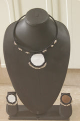 Black Fabric and Mirror Choker Necklace Set