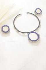 Black and Blue Fabric and Mirror Choker Necklace Set