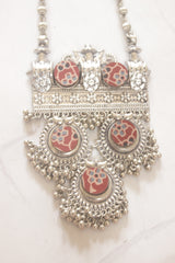 Silver Finish Metal Chain Necklace with Kalamkari Fabric Detailing