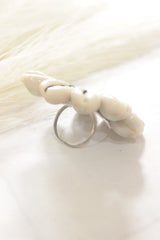 Blue Fabric, Mirror and Shells Adjustable Size Ring