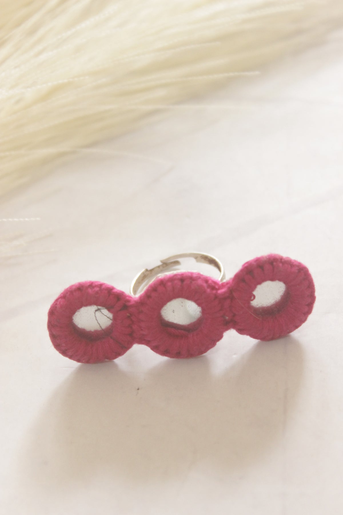 Pink Fabric and Mirror Adjustable Size Statement Ring