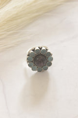 Turquoise Glass Stones Embedded Oxidised Finish Statement Ring