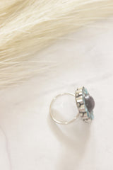 Turquoise Glass Stones Embedded Oxidised Finish Statement Ring