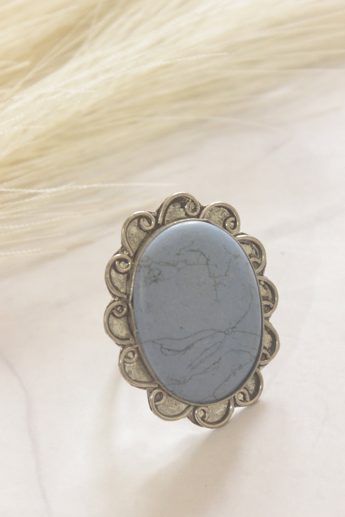 Blue Natural Gemstone Center Stone Oxidised Finish Statement Ring