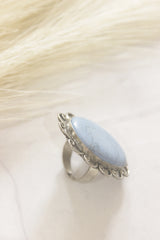 Blue Natural Gemstone Center Stone Oxidised Finish Statement Ring