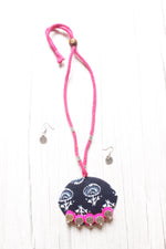 Load image into Gallery viewer, Hand Block Printed Bagru Fabric and Pom Pom and Metal Charms Necklace Set
