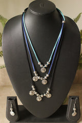 3 Layer Rope Necklace with Religious Motif Stamped Metal Charms