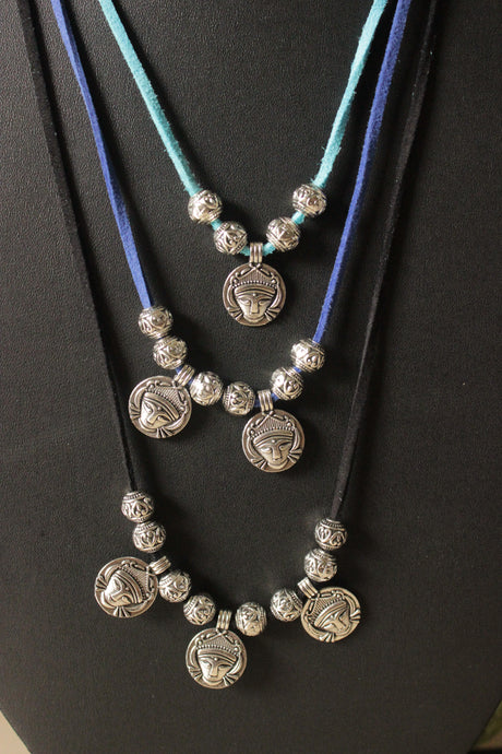 3 Layer Rope Necklace with Religious Motif Stamped Metal Charms