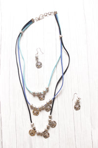 3 Layer Rope Necklace with Religious Motif Stamped Metal Charms