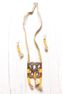 Tribal Motifs Braided Jute Threads Long Necklace Set