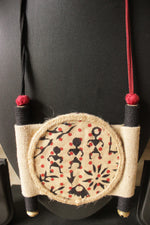 Load image into Gallery viewer, Hand Painted Tribal Motifs Fabric, Jute and Rope Necklace Set with Ghungroo Earrings
