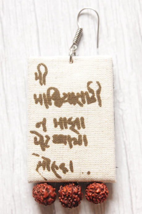 Mantra Printed Rudraksha Beads Embellished Fabric Earrings