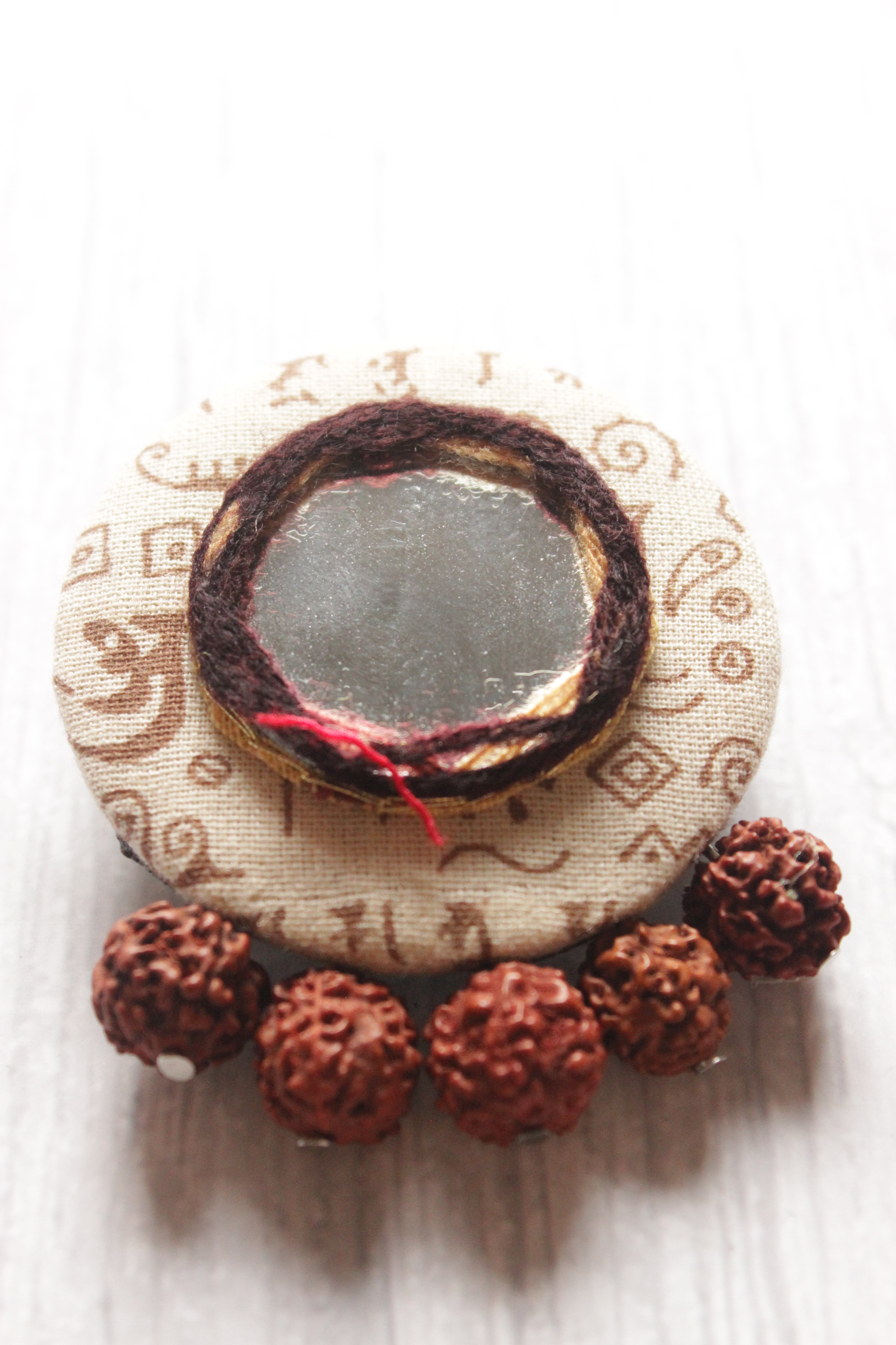 Mirror Work Handcrafted Fabric Earrings Embellished with Rudraksha Beads