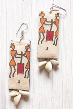 Load image into Gallery viewer, Hand Painted Tribal Motifs Fabric Earrings Embellished with Shells
