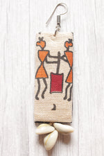 Load image into Gallery viewer, Hand Painted Tribal Motifs Fabric Earrings Embellished with Shells
