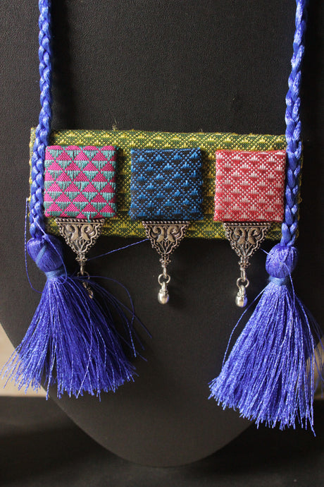 Banarasi Fabric Handcrafted Necklace Set with Braided Threads Closure
