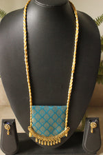 Load image into Gallery viewer, Banarasi Fabric Handcrafted Necklace Set with Gold Finish Metal Embellishments
