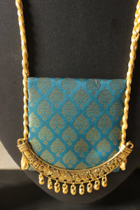 Banarasi Fabric Handcrafted Necklace Set with Gold Finish Metal Embellishments
